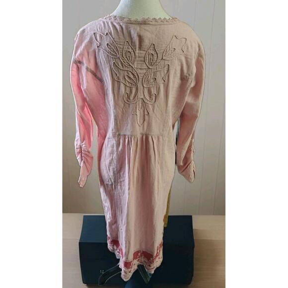 Soft Surroundings Dress Size M Pink Hi-Low Buttons Embroidery Midi Cotton - Picture 6 of 14